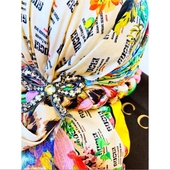 Gucci Invite And Floral Print Silk Turban NWT - Picture 12 of 16